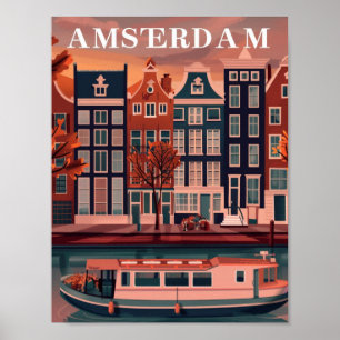 Amsterdam Niederlande Vintage Berühmter Reiseort Poster