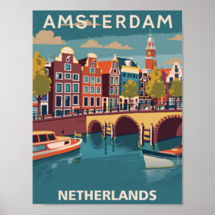 Amsterdam Niederlande Vintage Berühmter Reiseort Poster
