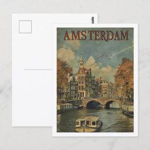 Amsterdam Niederlande Vintage Berühmter Reiseort Postkarte