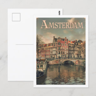 Amsterdam Niederlande Vintage Berühmter Reiseort Postkarte