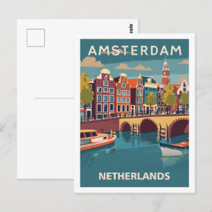 Amsterdam Niederlande Vintage Berühmter Reiseort Postkarte