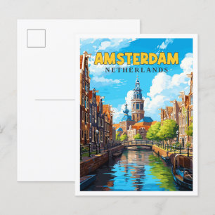 Amsterdam Niederlande Vintage Illustration Postkarte