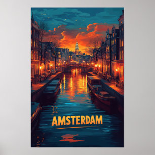 Amsterdam Niederlande Vintage-Illustration Reise Poster