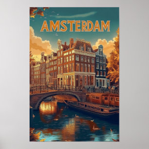 Amsterdam Niederlande Vintage-Illustration Reise Poster