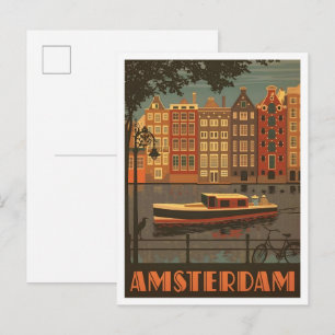 Amsterdam Niederlande Vintage Kunst Reise Postkarte