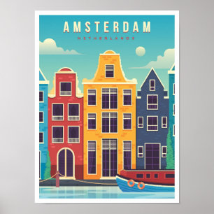 Amsterdam Niederlande Vintage Reise Poster