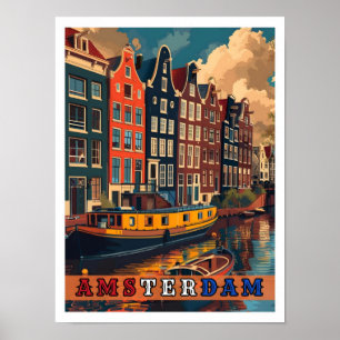 Amsterdam Niederlande Vintage Reise Poster
