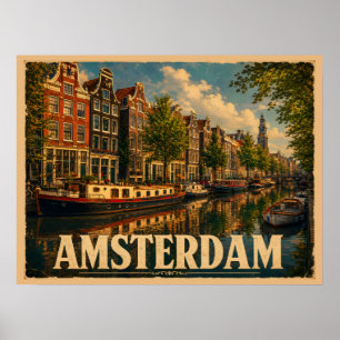 Amsterdam Niederlande Vintage Reise Poster