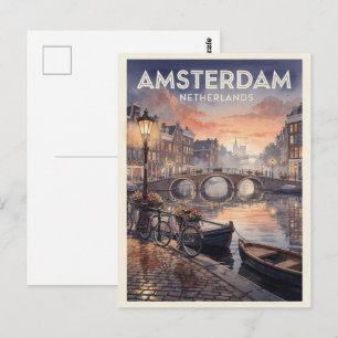 Amsterdam Niederlande Vintage Reise Postkarte