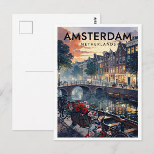 Amsterdam Niederlande Vintage Reise Postkarte