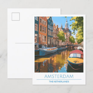 Amsterdam Niederlande Vintage Reise Postkarte