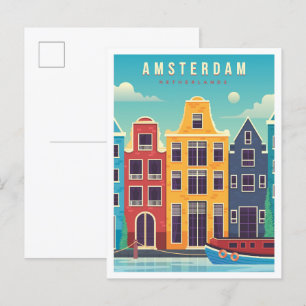 Amsterdam Niederlande Vintage Reise Postkarte