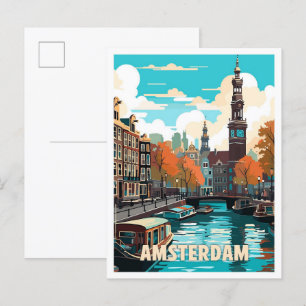 Amsterdam Niederlande Vintage-Reiseillustration Postkarte