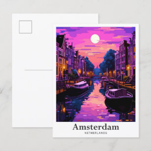 Amsterdam Niederlande Vintage-Reiseillustration Postkarte