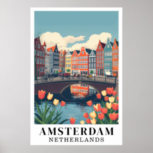 Amsterdam Niederlande Vintage-Reiseräder Kunst Poster