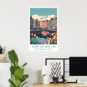 Amsterdam Niederlande Vintage-Reiseräder Kunst Poster (Heimbüro)