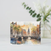Amsterdam Niederlande Wassercolor Panorama View Postkarte (Stehend Vorderseite)