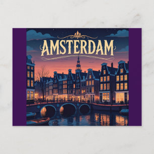 Amsterdam Night Time Skyline Postkarte