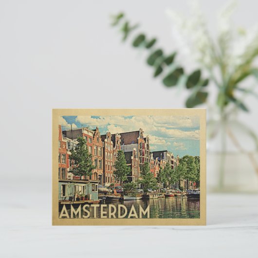 Amsterdam Postcard Holland Vintage Travel Postkarte (Stehend Vorderseite)
