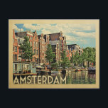 Amsterdam Postcard Holland Vintage Travel Postkarte<br><div class="desc">Amsterdam Holland Design im Vintage Travel Stil mit einem ruhigen niederländischen Kanal.</div>
