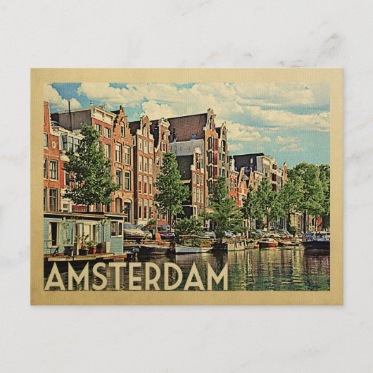 Amsterdam Postcard Holland Vintage Travel Postkarte (Vorderseite)