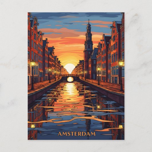 Amsterdam Postcard Holland Vintage Travel Postkarte (Vorderseite)
