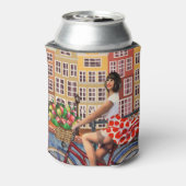 Amsterdam Poster: Button-Up Girl Cycling. Dosenkühler (Kanne Rückseite)