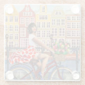 Amsterdam Poster: Button-Up Girl Cycling. Glasuntersetzer (Rückseite)