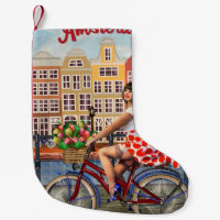 Amsterdam Poster: Button-Up Girl Cycling.