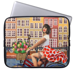 Amsterdam Poster: Button-Up Girl Cycling. Laptopschutzhülle