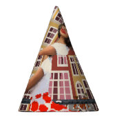 Amsterdam Poster: Button-Up Girl Cycling. Partyhütchen (Rechts)