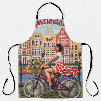 Amsterdam Poster: Button-Up Girl Cycling. Schürze