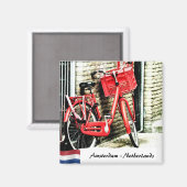 Amsterdam, Red Bicycle, Netherlands Magnet (Vorderseite/Rückseite)