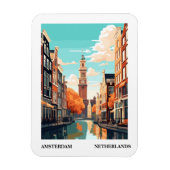 Amsterdam Retro Illustration Travel Magnet (Vertikal)