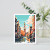 Amsterdam Retro Illustration Travel Postkarte (Stehend Vorderseite)