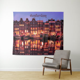 Amsterdam Row Houses on Canal Wandteppich