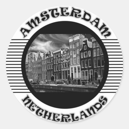 AMSTERDAM SCHWARZ UND WEISS RUNDER AUFKLEBER (Vorderseite)