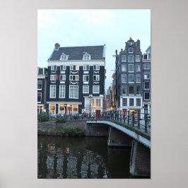 Amsterdam Singel Canal Abend Foto Poster