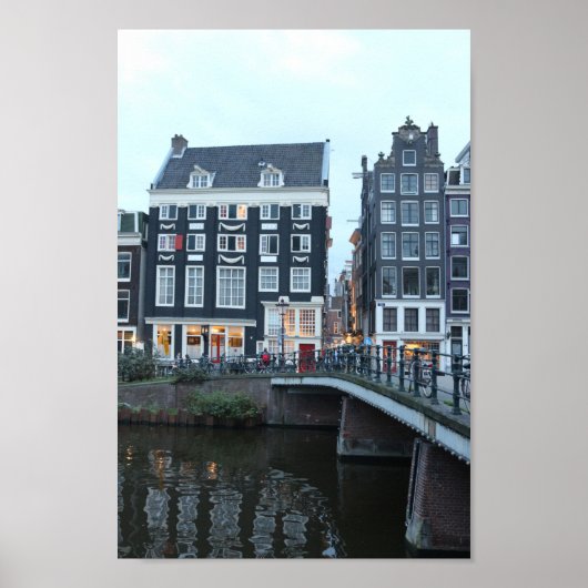 Amsterdam Singel Canal Abend Foto Poster (Vorne)