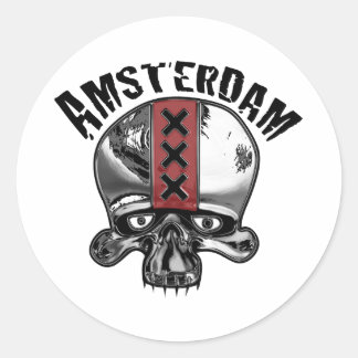 Amsterdam Skull 2 Chrome Runder Aufkleber