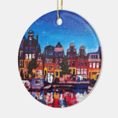 Amsterdam-Skyline mit Kanal nachts Keramik Ornament (Links)