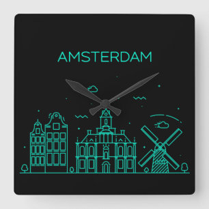 Amsterdam skyline quadratische wanduhr