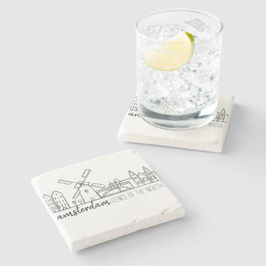 Amsterdam Skyline Steinuntersetzer (Seitenansicht)