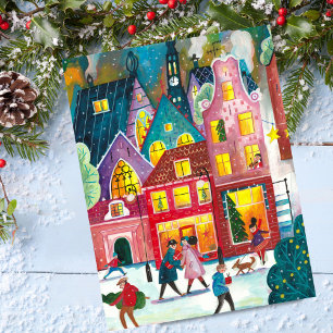 Amsterdam Stadt im Schnee Illustration Weihnachten