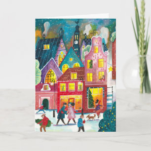 Amsterdam Stadt im Schnee Illustration Weihnachten