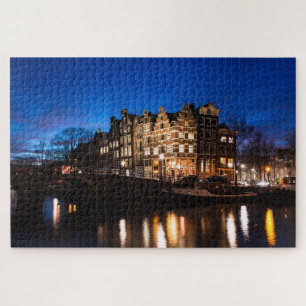 Amsterdam-Stadtkanalhäuser nachts Puzzle