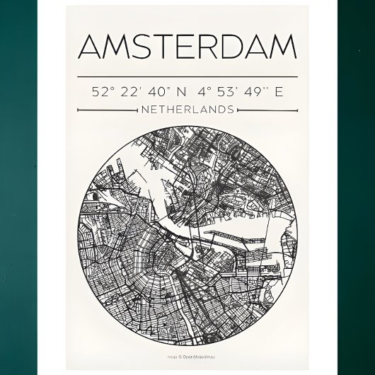 Amsterdam Stadtplanposter – Minimale urbane Wandku Poster