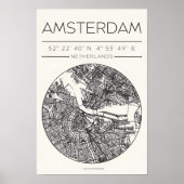 Amsterdam Stadtplanposter – Minimale urbane Wandku Poster (Vorne)