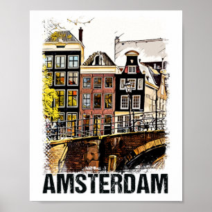 Amsterdam Stadtstraßen Vintage Reise Kunst Poster