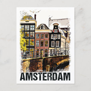 Amsterdam Stadtstraßen Vintage Reiseplakat Postkarte